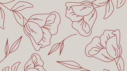Cream Red Floral Linework Background