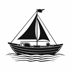 Black and white Dog Boat Vector Image isolated on white background.