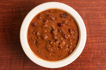 Bowl of beef and bean chili
