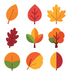 Colorful Foliage Icons. Solid, filled icons set of colorful foliage: orange leaf, crimson leaf, golden maple,