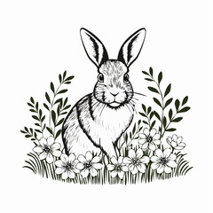 A rabbit is standing in a field of flowers image vector isolated on white background.