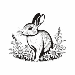 A rabbit is standing in a field of flowers image vector isolated on white background.