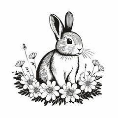 A rabbit is standing in a field of flowers image vector isolated on white background.
