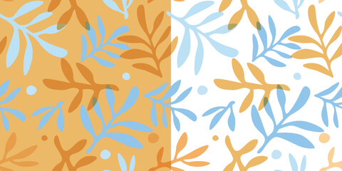 Seamless pattern with abstract simple leaves and shapes. Vector graphics.