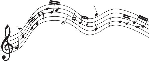vector wavy stave and music notes isolated on white background. abstract illustration of classical music note symbols