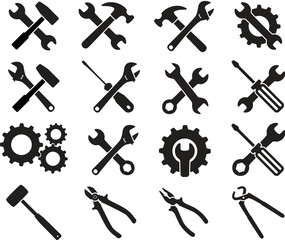 vector working tools silhouettes isolated on white background. construction, building, repair concept. different instruments