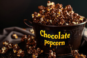 High resolution photo, of a bowl of steaming chocolate popcorn.