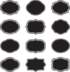 Vintage Label Frame Silhouette Collection – Black and White Decorative Badges

