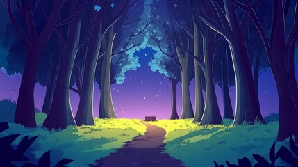 Fototapeta premium Night forest path, mystical ambiance