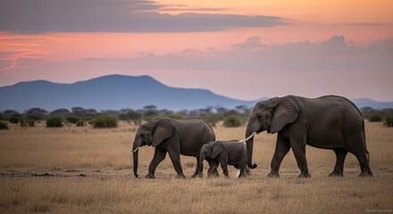 Fototapeta premium African Elephant Family at Sunset A Stunning Wildlife Photography Image