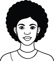Vector illustration showcasing a woman's portrait with a bold afro hairstyle and minimalist line art on a white background.