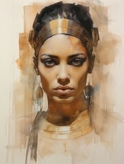Cleopatra Portrait Pencil And Watercolor with Paper Background