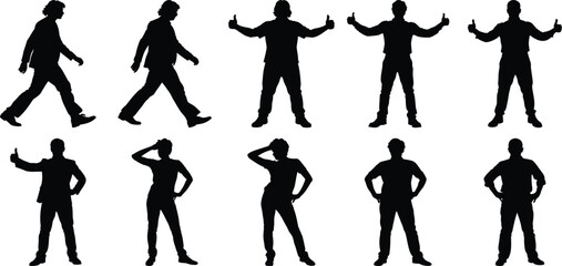 People Silhouettes: A collection of various poses and gestures against a white background displaying diverse actions.