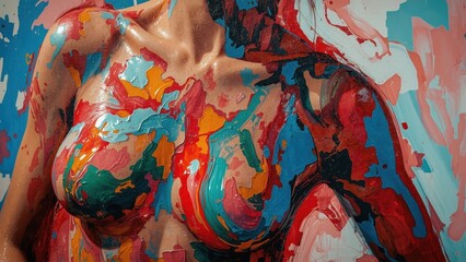 Abstract female body colorful paint splashes closeup vibrant artistic 