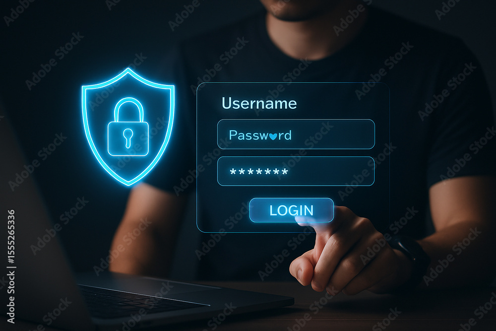 Poster secure login authentication cybersecurity data protection user account access system technology and 