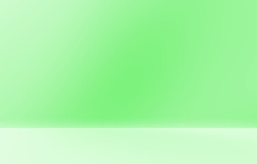 Fototapeta premium Empty green room studio with sunlight effect shadow of leaves. Minimal background for product presentation. Summer spring backdrop. Cosmetic and beauty products display room.