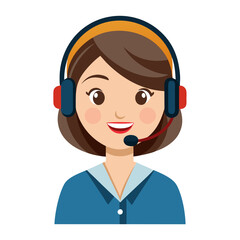 Positive female customer service professional with headset working in bright modern office setting