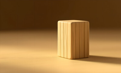 Minimalist Wood Podium with Shadow on Brown Background for Product Showcase