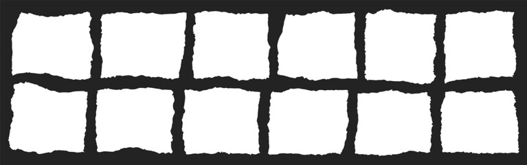 Blank pieces of ripped teared paper with rough jagged edges in different shapes. Background scraps of torn white sheets for collage, scrapbooking
