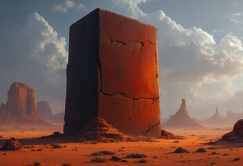 iron monolith with desert

