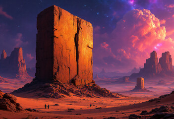 iron monolith with desert

