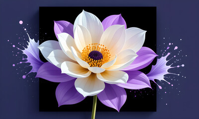 Elegant Purple and White Lotus Flower with Splash on Black Background