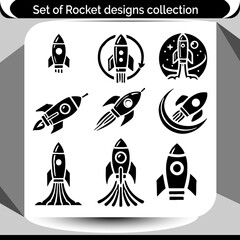 A dynamic collection of rocket designs, perfect for space exploration themes, logo concepts, and startup branding applications.