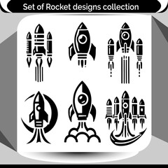 Space exploration graphic featuring a stylish collection of rocket designs, perfect for adding an adventurous and futuristic touch to your projects.