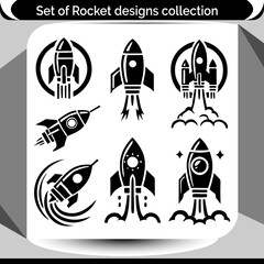 Rocket ship silhouette set for startup ventures and space exploration themes, usable for logos, icons and other creative projects.