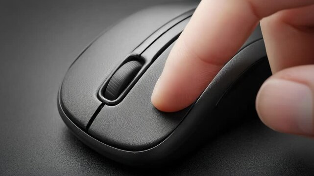 Close-up of a finger pressing a computer mouse button.