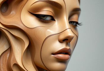 woman face sculpture made of wood and plexiglass