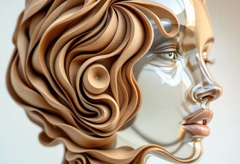 woman face sculpture made of wood and plexiglass