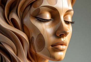 woman face sculpture made of wood and plexiglass