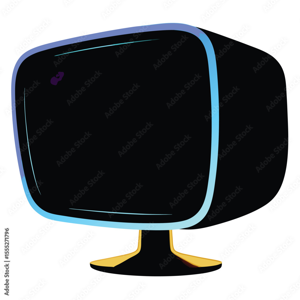 Fototapete cartoon illustration of a retro computer monitor with a black screen and a gradient blue outline