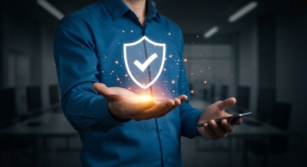 Man Holding Holographic Shield of Protection