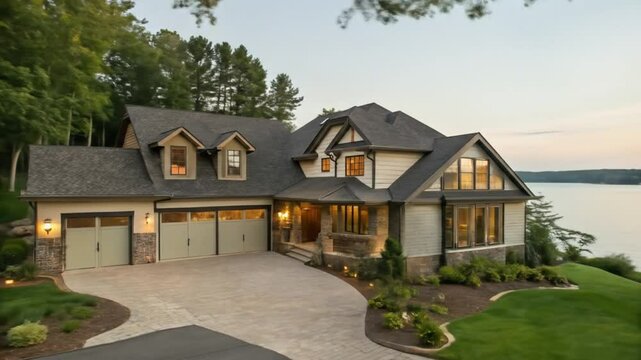 Luxury waterfront home with lake view real estate dream house custom built architecture and design