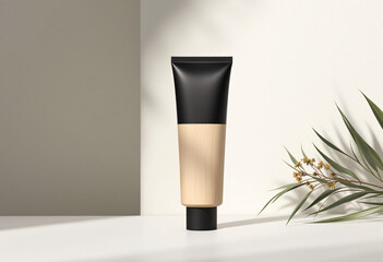 wooden cosmetic tube with a sleek black lid