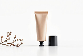 wooden cosmetic tube with a sleek black lid