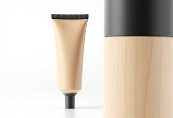 wooden cosmetic tube with a sleek black lid