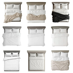 Top-down Views of Basic Modern Designer Beds in Neutral Colors &ndash; Transparent Background for Collages and Floor Plan Mockups