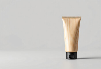 wooden cosmetic tube with a sleek black lid