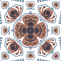 Watercolor decorative colorful ornament on isolated background. Symmetric seamless batik floral mandala tribal ethnic pattern for fabric textile card wallpaper