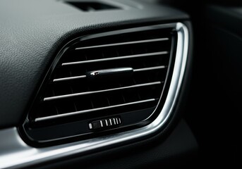 Close-up of a modern car's air vent with horizontal slats and control knob, highlighting interior design and climate control features.