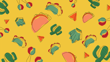 Colorful taco and maraca background