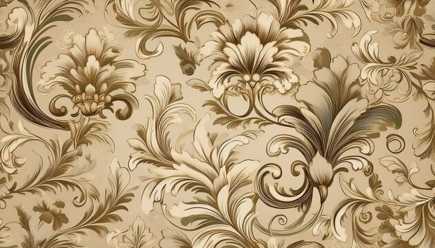 beige damask floral pattern vintage wallpaper