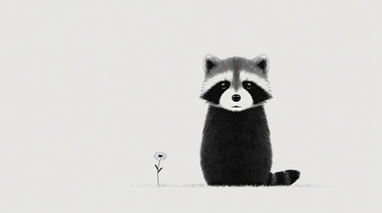 Obraz premium Charming vintage style drawing of a sweet raccoon holding a lovely flower perfect for nature themed designs and delightful animal art projects