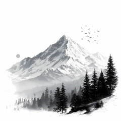 Obraz premium A captivating minimalist line art illustration showcasing a tranquil mountain range design perfect for modern decor and evoking a sense of peaceful natural beauty and simplicity