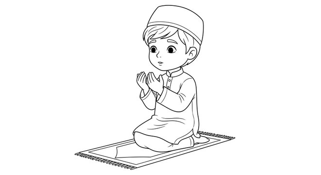 praying muslim boy on prayer mat clip art preview