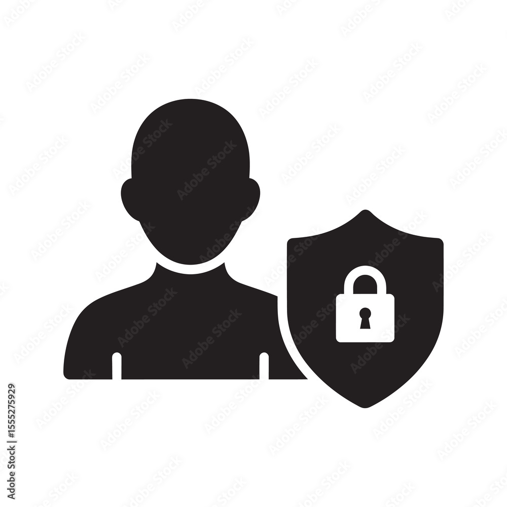 Poster user security and privacy icon with a person avatar and shield lock representing a secure account an