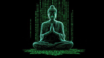 Digital representation of a seated buddha figure.